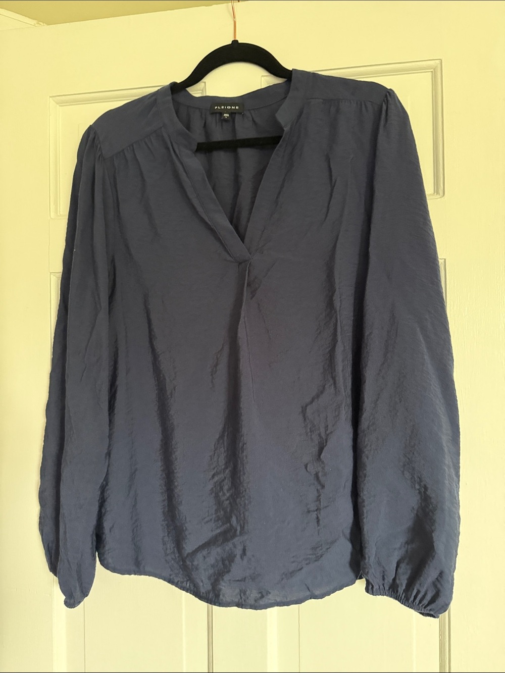 Pleione Slate Blue V-Neck Long Sleeve Blouse